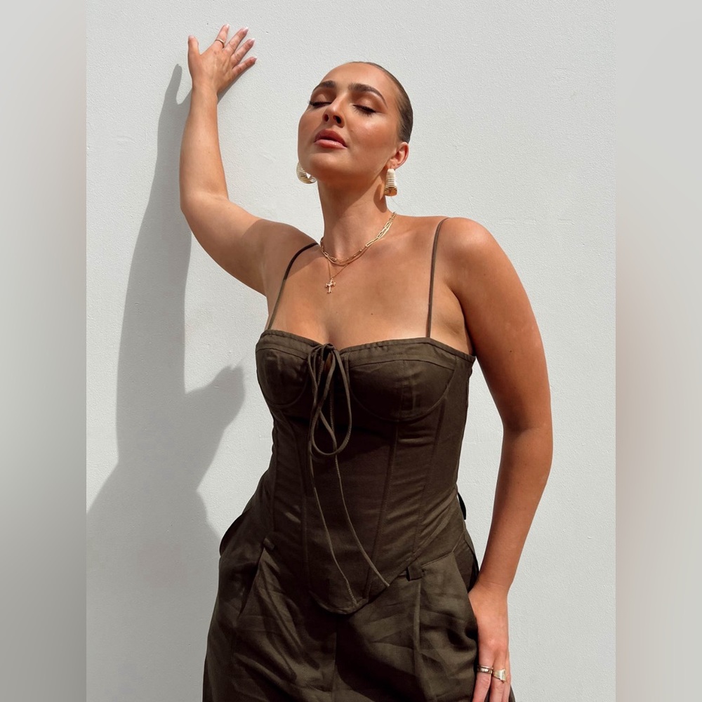 Princess Polly Lioness Brown Corset Bustier Top minimal skinny straps denim-like